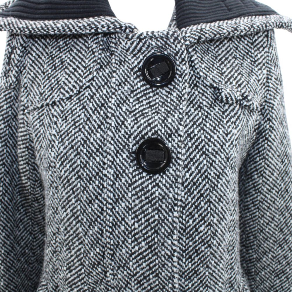 Vintage Oxygen Herringbone Wool Blend Belted Coat Black White Ribbed Collar - Picture 3 of 10